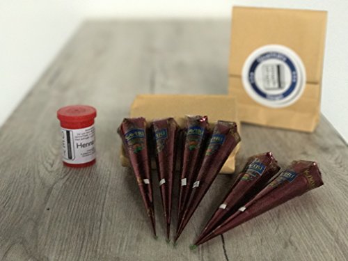 Das Profi Henna Set! Original Kaveri Henna Kegel inkl. Henna Öl / 100% natürliches temporäres Henna Tattoo / 6 Kegel + 5ml Öl