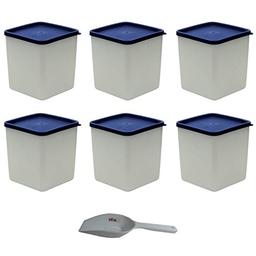 Viva-Haushaltswaren - 6x Gefrierdose für 1,25 Liter, eckige Tiefkühldose, Kühlschrankdose - BPA-frei, hergestellt in Deutschland, inkl. einer Einfüllschaufel ca. 18,5 cm