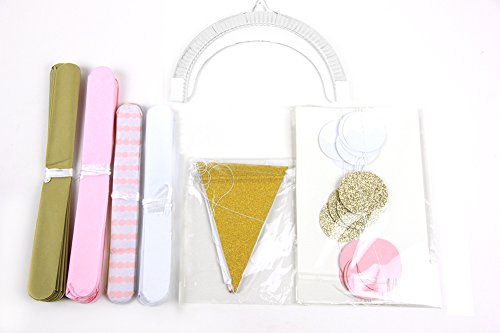 7er Set Gold Rosa Weiß Papier Dekoration Serie PomPom Lampion Glitter Girlande Wimpel Hochzeitsdekoration Zeremonie Deko von SUNBEAUTY - 3