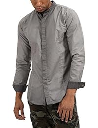 trueprodigy Casual Hombre marca Camisa basico ropa retro vintage rock vestir moda cuello alto manga larga slim fit designer cool urban fashion shirt color gris 2073102-5203