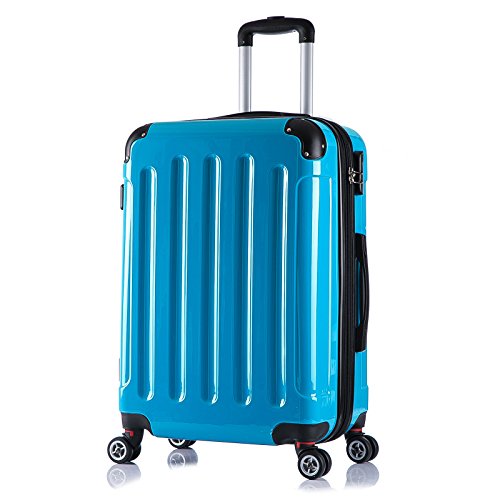 Preisvergleich Produktbild WOLTU RK4212ts-L, Reise Koffer Trolley Hartschale ABS+PC Hochglanz Volumen erweiterbar, Reisekoffer Hartschalenkoffer 4 Rollen, M / L / XL / Set, leicht und günstig, Türkis (L 65 cm & 70 Liter)
