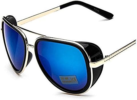 Iron Man Tony Stark Cosplay Aviator Mirrored Sunglasses with UV 400 Protection, Golden Frame - Blue Lens