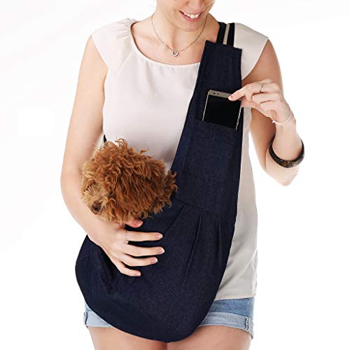 Cheerforu Transportin Perro Pequeño Ajustable Portador Bolsa para Mascotas Bolsa de Transporte Suave y Cómoda,Bolso Perro con Bolsillo Adicional-Denim Azul (Azul 1)