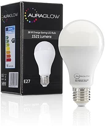 AURAGLOW Super Bright 15w LED E27 Screw Light Bulb, Cool White, 6500K -1521 Lumens - 100w EQV