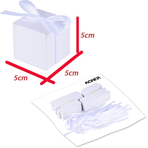 100 Stk. weiß Gastgeschenk Box inkl. Seidenbänder 5x5x5 cm Geschenkbox für Hochzeit, Taufe, Party usw. Pralinenschachtel süßigkeiten Bonboniere - 2