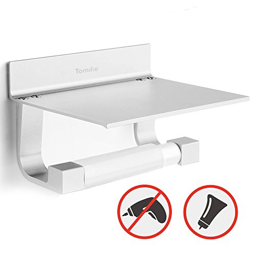 Preisvergleich Produktbild Tomika Toilettenpapierhalter ohne Bohren, Aluminium Toilettenrollenhalter mit Ablage selbstklebend Einfache Montage mit Kleber für Badzimmer Küche Papierhalter WC Papierrollenhalter