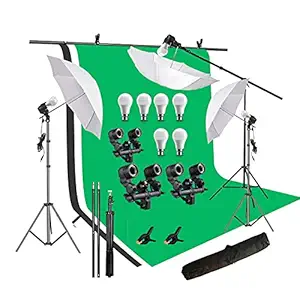 HIFFIN Green White Black Screen Backdrop 6x10 ft with 9 ft Stand - 6x9 ft Photography Backdrop with 2 Pcs Spring Clamps, 1PCs Carry Bag (T Shape Kit C2 C3 G|B|W & Double Holder Kit M3)