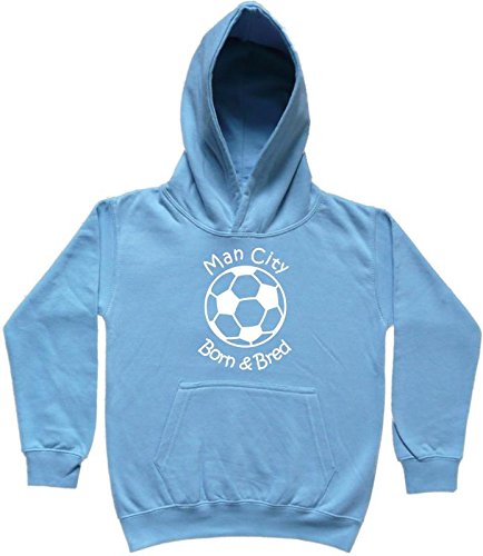 Hat-Trick Designs Manchester City Football Baby/Kids/Childrens Hoodie Sweatshirt-9-11Yrs-Sky Blue-Born & Bred-Unisex Gift