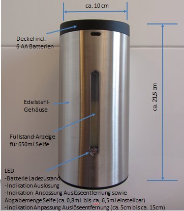 Sensor Seifenspender Edelstahl mit automatischer Auslösung -Komplettpaket incl. Batterien Infrarot / automatic soap dispenser / - 6
