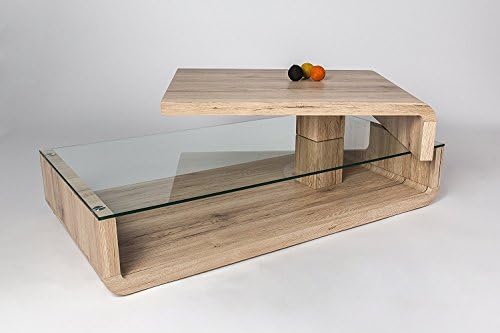 Tilo Adjustable Coffee Table In A High Gloss White Lacquered Finished &amp; Tempered Glass Shelf &amp; Swivelling Top LOW INTRO PRICE (OAK)
