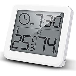 iKALULA Thermomètre Hygromètre Numérique,Digital Moniteur de Température Station Météo et Horloge Thermo-Hygromètre Électronique Thermo Humidité Thermo Hygromètre Intérieur pour Babyroom,Bureau -Blanc