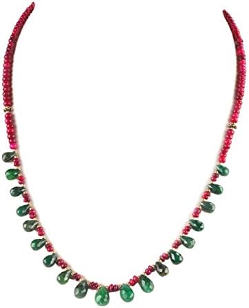 87.90 CARATS NATURAL RUBY &amp; EMERALD GEMSTONES 925 STERLING SILVER BEADED NECKLACE