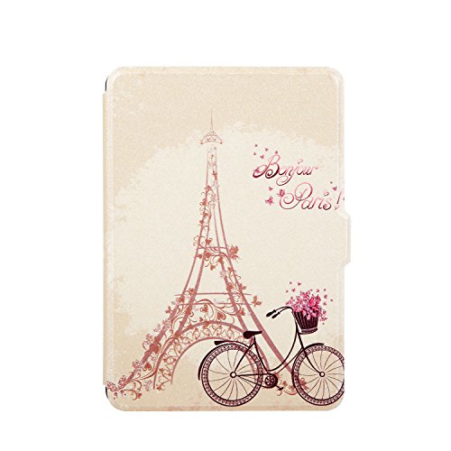Jiajun Hülle für Amazon alle neue Kindle Paperwhite 2015 300 PPI 3.Generation / 2015 / 2014 / 2014 Schutzhülle Hülle Tasche Case Cover Mit Sleep und Wake Smart Cover Funktion Fahrrad im Paris