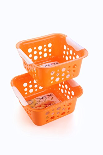 Nayasa Spotty Fruit Basket Set of 2 | Small | Fruit Basket For Kitchen | Plastic Tokri For Vegetables | Plastic Baskets For Vegetables | No. 1 | Orange