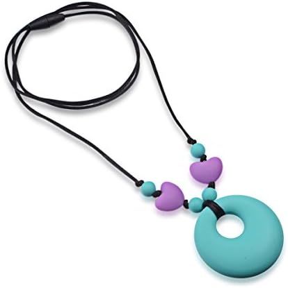Baby Teething Toy Chew Beads Pendant Necklace for Mom to Wear,Silicone Teether for Babies,Chewing Accessory BPA Free,16",Mint and Purple Heart,Gift Package