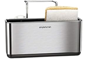 simplehuman KT1134 Smukły organizer na zlew kuchenny, z przyssawkami, wieszak na krawędź druciana, przechowywanie gąbki, nierdzewny, szczotkowana stal nierdzewna