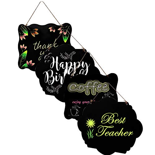 Mini Pizarra de Madera (Pack de 4) - Pizarras Shabby Chic Decorativa con Cordel - Mini Pizarra Rectangular para Niños, Mensajes Borrables, Menú de Cocina - Perfecto para el Hogar, Restaurantes, Bodas