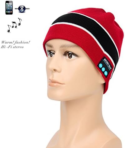 Wireless Bluetooth Hat Beanie Music Hat With Microphone Winter Hat Sports Essential Cap Hat Headphones (Red)