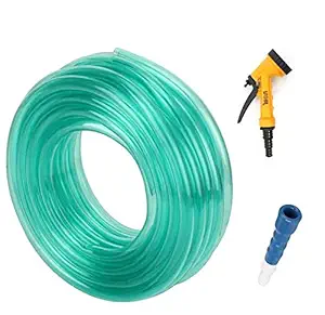 Truphe Garden Water Pipe, Garden Hose Water Pipe, PVC Pipe - 0.5 Inch / 10 Meters Garden Pipe With 5 Way Water Sprayer And Hose Connector