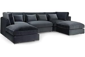GENERIC Belgravia U Shape Sofa High back with 4 extra cushion | U shape sofa in Black Color | U shape corner sofa