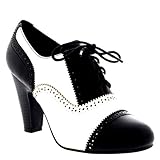 Stiefelette Design Viva Damen Mid Blockabsatz Schnürsenkel Abend Arbeit Mary Jane Stiefeletten - Schwarz/Weiß - UK5/EU38 - KL0008B