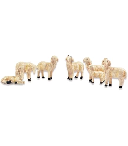 Riffelmacher Lot 6 Moutons & Chèvres 2-4 Cm – Figurines Crèche Noël Main Polyrésine
