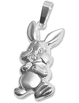 CLEVER SCHMUCK Silberner Anhänger Hase 19 mm beidseitig plastisch Ansicht Vorderseite matt und Rückseite glänzend...