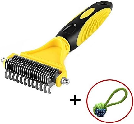 Cooliya Pet Dematting Comb, Pet Grooming Tool 2 Sided Safety Teeth Undercoat Rake Suitable for Dogs and Cats