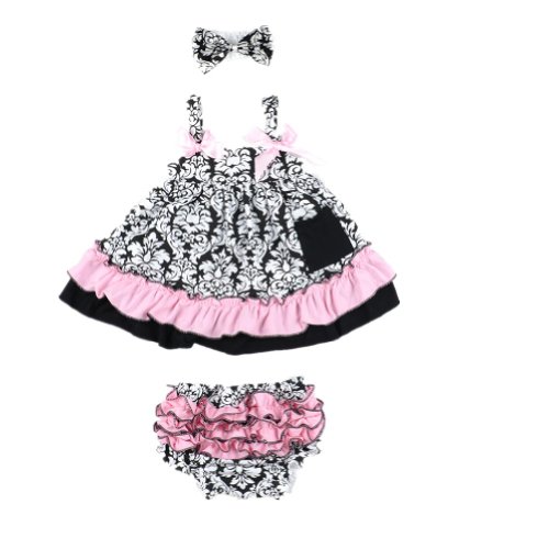 ANDI ROSE Baby Toddlers Cotton Lovely Hairband+Dress+Underpants Outfit (S(for 0-12 month), Rose)