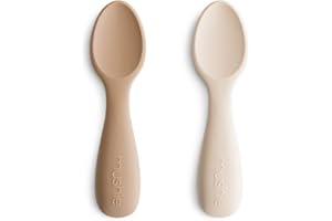 Mushie Baby Starter Spoons | BPA-Free Silicone Learning Spoons 2-Pack | Dishwasher Safe Durable Toddler Utensils | Natural/Shifting Sand