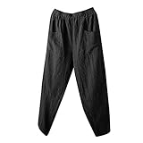 cinnamou Damen Weite Baumwolle und Leinen Mid-Taille Baumwolle Gedruckte Hose Mit Micro-Elastic Cord Entspannt für Verschiedene Körperformen