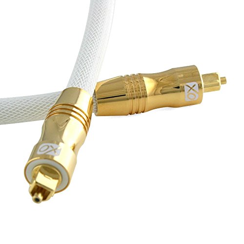 XO Ultra 8m Weiß – professionelles digital optisches Toslink Kabel – 24k vergoldetes Gehäuse – Kompatibel mit PS3, PS4, Xbox One, Sky HD, HDTv, Blu-rays, AV Amps ect. **Das qualitative Glasfasermaterial sorgt für eine bessere Klarheit bei der Übertragung digitaler Signale** - 4