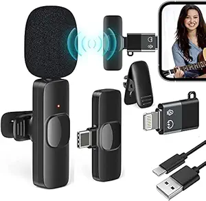 VEROX 2 in 1 K8 Wireless Microphone for YouTube Vlogging Video Recording Online Classes/Lavalier Lapel Microphone with Noise Cancellation Mic Supports Type-C Android & iPhone/Plug and Play