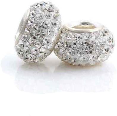 Clear Crystal Slide On Bead Charm x 1 - Size: 7mm x 12mm - Compatible with Pandora, Chamilia, Troll etc - Solid Sterling Silver Core