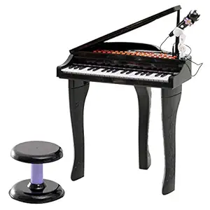 MWG Exports Co Huge Multi-Functional 37 Key Musical Kids Piano Toy with Microphone & Chair for Boys and Girl Children Keyboard STEM Toys - Black