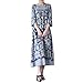 Produktbild Hot! Damen Kleid Yesmile Frauen übergroßen Floralen Druck Kleid Crewneck Casual Lose Long Maxi Kleid Kaftan Chinesischen Stil Locker Kleid Halb Ärmel Täglich Sommerkleid (3XL, Blau)