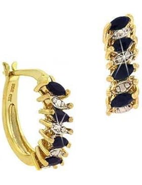 18K Gold über Sterling Silber Echte Saphir & Diamant Akzent Marquise Schnitt Creolen