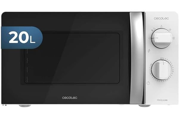 Cecotec Microondas ProClean 2010. 700 W de Potencia, 20L de Capacidad, Tecnología 3DWave, Modo Descongelación, 6 Niveles de Potencia, Temporizador 30 mins, Diseño Compacto