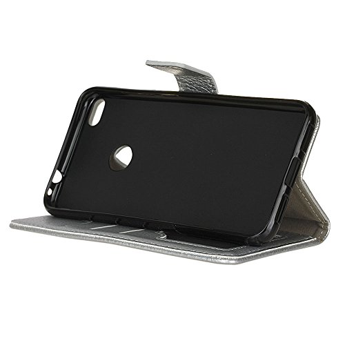 QUENJOY® UltraSlim Case Hülle für Huawei P8 Lite 2017,Dünnes Flip Cover Swivel Holster Handy Tasche mit Kartenfach und Ständerfunktion für Huawei P8 Lite 2017 (5,2 Zoll) Etui in Silber - 4