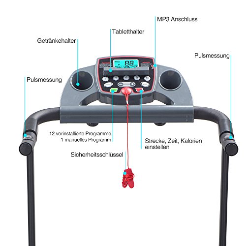 Pfingstangebot bis 05.06.2017! Fitifito 510A Laufband 3PS 12km/h mit LCD Bildschirm, 6 Zonen Dämpfungssystem, 25 Trainingsprogrammen – Klappbar, Schwarz - 3
