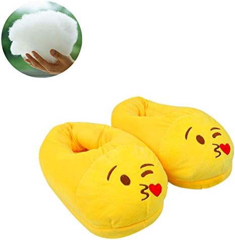 Emoji Slipper,Cozy Shoe—Thick 100%, Plush Cotton Cute Cartoon Funny Soft Warm and Comfortable ,Indoor &amp;Bedroom Slippers with Non-Skid Footpads for Kids,Teens,Girl &amp; Women One Size Fits all (kissing)