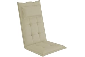 sunnypillow Coussins de Chaise de Jardin Dossier Haut - 120 x 50 x 9 cm - Résistant UV, Impermeable, Extérieur - Cordons de retenue, Bande de réglage, Repose-tête Amovible - Ecru