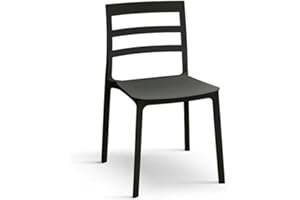 PAZZO DESIGN Chaise Luca, Ensemble de 4, Noir, Chaises polypropylène, Chaise Cuisine, Chaises Salle à Manger, Chaises Jardin, Empilables - id_1964