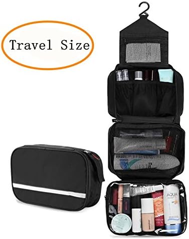 Portable Hanging Travel Makeup Bag Folding 4-Compartments Waterproof Wash Bag Travel Cosmetics Organizer Toiletry Pouch for Travelling, Business Trip, Camping (black)