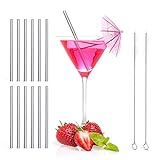 Teivio 12 Pack + Cleaning Brush, 5-inch Extra Short Reusable Stainless Steel Drink Straws for Cocktails, Small Glasses or Cups, and Child Use