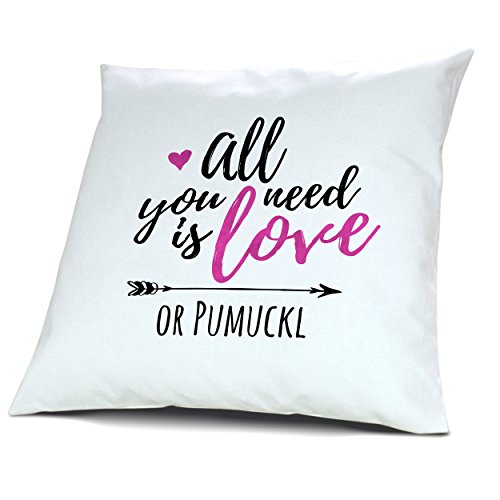 Kopfkissen mit Namen Pumuckl - Motiv all you need is love or..., 40 cm, 100% Baumwolle, Kuschelkissen, Liebeskissen, Namenskissen, Geschenkidee