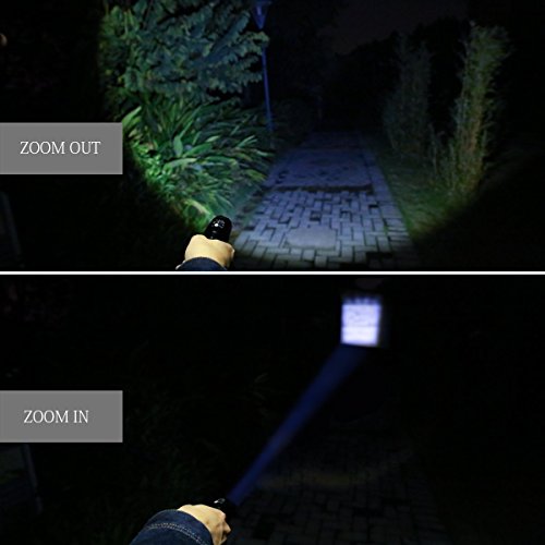 Bosdontek 1000LM Wiederaufladbare Cree T6 XML LED justierbare Fokus-Fackel 10 W 5 Lichtarten mit 26650 Batterie und Lade Bar, Wasserdichte Camping Taschenlampe LED zoomable Handleuchten - 4