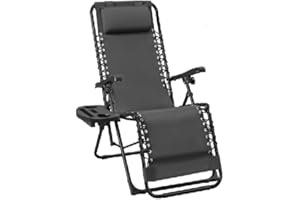 Weida Home Tumbona Plegable para Exterior | Reposapiés y Cojín Ajustable | Silla Reclinable Bandeja Lateral para Bebidas, Móvil y Libros | para Terraza, Camping, Playa, Piscina (Gris)