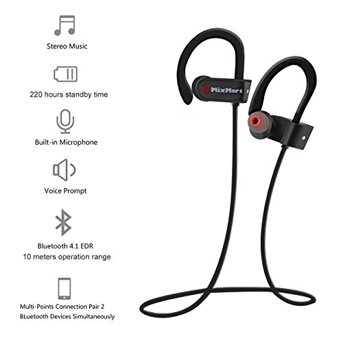 Auricular MixMart Aud  fono Bluetooth 4 1 Deportivo cascos inal  mbricos bluetooth para Gimnasio Correr Taxi oficina Manos Libre Est  reo Dise  o Cancelaci  n de Ruido Anti-Sudor y Anti-Agua de 4 Grados Compatible con iPhone iPod iPad Android PS4 Windows