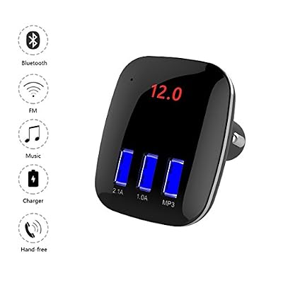 Kit de Voiture, Transmetteur FM Sans Fil Bluetooth Adaptateur Radio, Chargeur de Voiture Allume-Cigare à 2 Ports USB et 1 Port Lecteur MP3, supportant musique WMA/ WAV/FLAC via Bluetooth/ Carte TF/ Clé USB